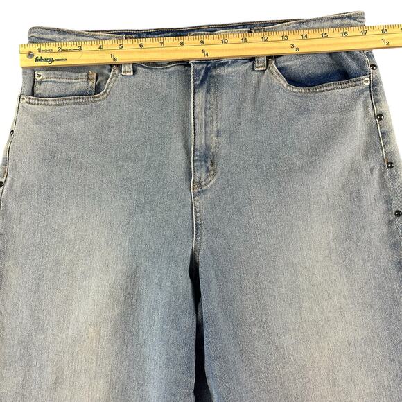 INC Mom Jeans Women Sze 14 Light Blue Stone Wash Studded High Rise Cropped Denim - Picture 10 of 12